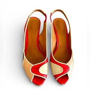 Chie Minara Leather Red Dressy Sandals Made In Spain  Size 39 EUC